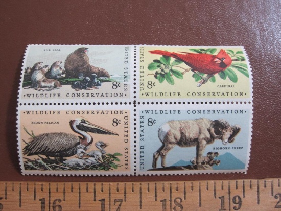 Block of 4 1972 8 cent Wildlife Conservation US postage stamps, Scott # 1464-67