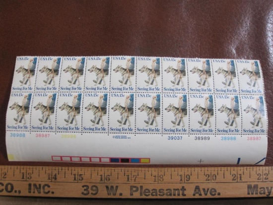 One block of 20 1979 15 cent Seeing Eye Dog US postage stamps, Scott # 1787