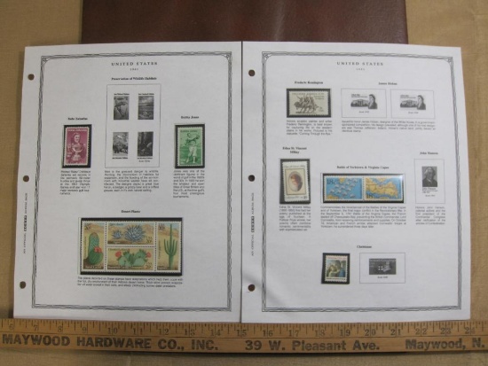 TWO partially completed official Scott album pages featuring 11 uncancelled 1981 US postage stamps