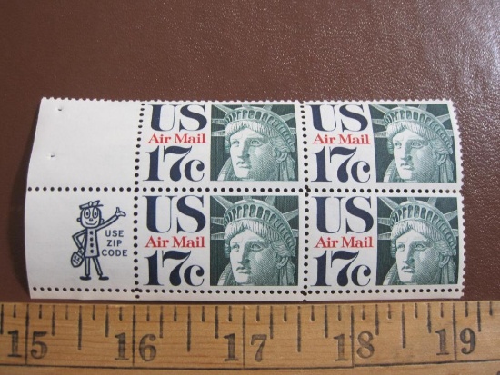 One block of 4 1971-73 17 cent Liberty Head US airmail stamps, Scott # C80