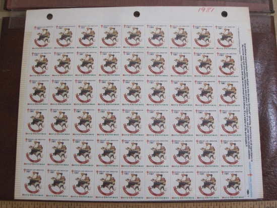 TWO full sheets of 1981 American Lung Asociation US Christmas seals; see pictures for condition