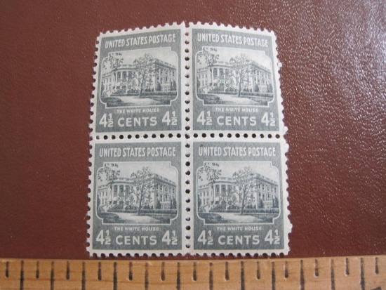 Block of 4 1938 4 1/2 cent The White House US postage stamps, Scott # 809