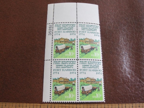 Block of 4 1974 10 cent First Kentucky Settlement US postage stamps, Scott # 1542