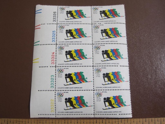 Block of 10 1972 XI Olympic Winter Games Sapporo 11 cent US Air Mail stamps, #C85