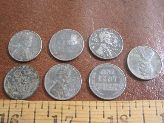 Lot of seven 1943 US steel pennies