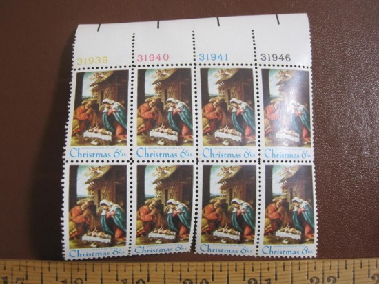 Block of 8 1970 Christmas Nativity by Lorenzo Lotto 6 cent US postage stamps, #1414