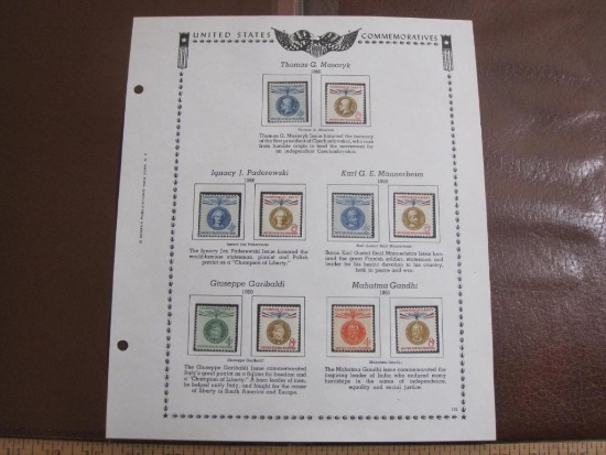 Completed stamp collecting album page printed by Minkus Publications; inlcludes 10 mounted mint US