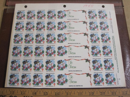 TWO full sheets of 1985 American Lung Association US Christmas seals & gift tags; see pictures for