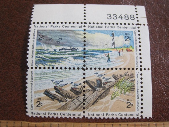 One block of 4 1972 2 cent Cape Hatteras National Seashore US postage stamps, Scott # 1448-51