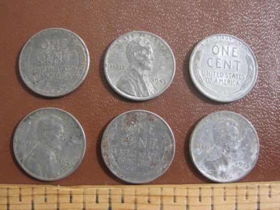 Lot of six 1943 US steel pennies