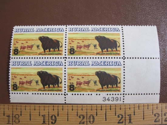 Block of 4 1973 Rural America 8 cent US postage stamps, #1504