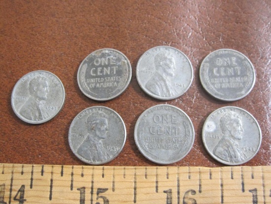 Lot of seven 1943 US steel pennies