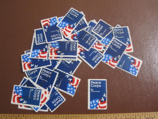 Lot of more than ONE DOZEN cancelled 1972 8 cent Peace Corps US postage stamps, Scott # 1447