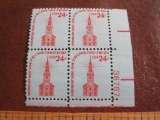 Block of 4 1975 24 cent North Church, Americana Series US postage stamps, Scott # 1603