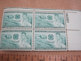 Block of 4 1951 The 4 H Clubs 3 cent US postage stamps, #1005