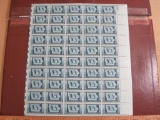 Full sheet of 50 1946 3 cent Iowa Statehood US postage stamps, Scott # 942