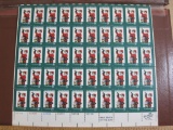Full sheet of 50 1972 8 cent Santa US postage stamps, Scott # 1472