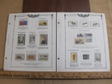 Two completed stamp collecting album pages printed by Minkus Publications; includes thirteen mounted