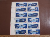 Partial sheet of 12 1975 Apollo Soyuz US postage stamps, Scott # 1569-70