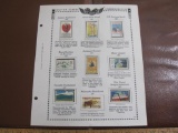 Completed stamp collecting album page printed by Minkus Publications; includes eight mounted mint