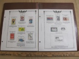 Two stamp collecting album pages printed by Minkus Publications; includes 9 mounted mint US postage