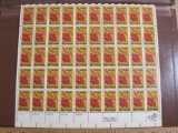 Full sheet of 50 1974 10 cent Christmas, Angel US postage stamps, Scott # 1550