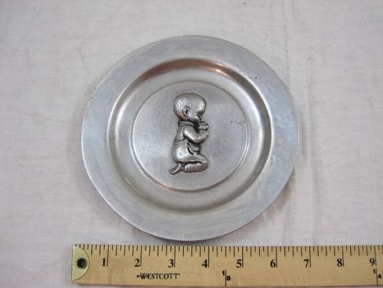 Pewter Baby Boy Praying Plate, Pew Ta-rex, 8 oz