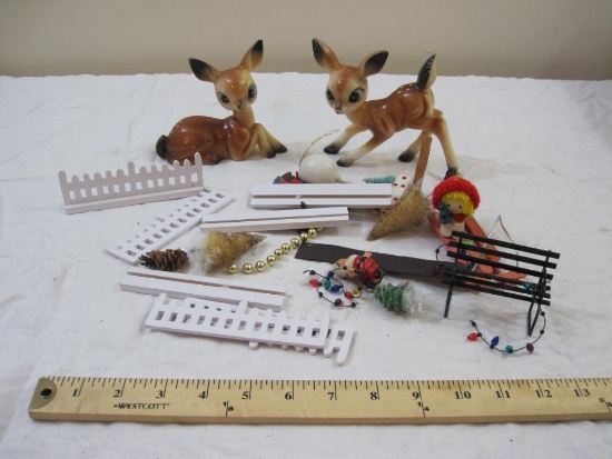 Lot of Misc Christmas Decorations including 2 plastic deer, Mr & Mrs Claus and more, 14 oz