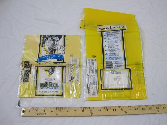 Two Vintage City Pride Bread Bags w Mario Lemieux Foundation Pittsburgh Penguins Temp Tattoos