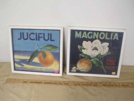 Pair of framed "Juciful" & "Magnolia" vintage advertisement prints, 12" x 11"