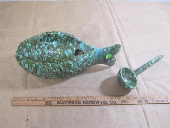 Decorative turquoise fish gravy boat