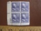Block of 4 1948 Thomas Jefferson 3 cent US postage stamps, #807