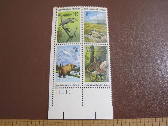 Block of 4 1981 18 cent Preservation of Wildlife Habitat US postage stamps, Scott # 1921-24