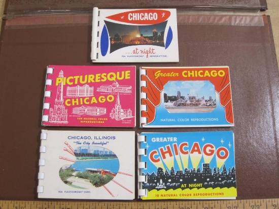 Lot of 5 color Chicago Souvenir Photo Booklets, including 2 Chicago at night