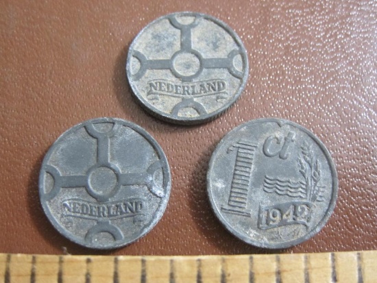 Lot of 3 1942 Netherlands Dutch 1 Cent WWII Era Cross Coins