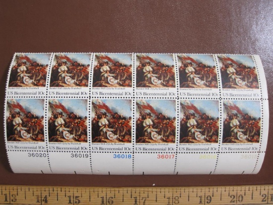 Block of 12 1975 10 cent Battle of Bunker Hill US postage stamps, Scott # 1564