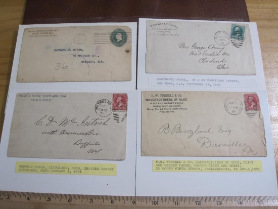 Three 1890's and one 1882 Merchants' Hotel NYC Envelope, FW Tunnel & Co Phila PA 1891, Weddel House