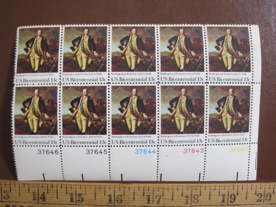 Block of 10 1977 Washington at Princeton US Bicentennial 13 cent US postage stamps, #1704