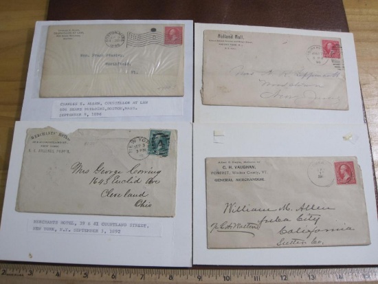 Four Antique Envelopes: Holland Mall Asbury Park NJ 1896, CH Vaugh Windsor Cty VT 1900, Merchants'