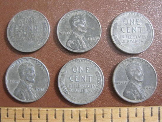 Lot of 6 1943 "steel" US pennies. See photos for condition.