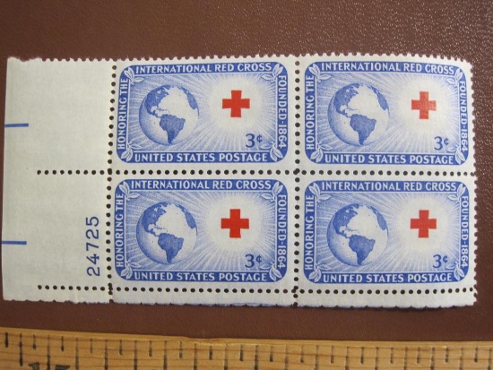 Block of 1952 International Red Cross 3 cent US postage stamps, #1016