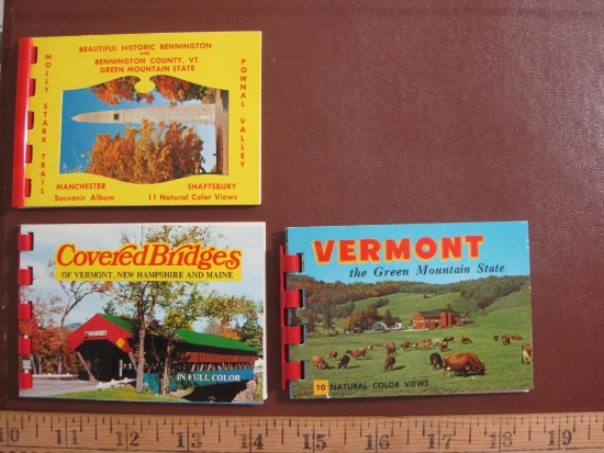 Lot of 3 small color Souvenir Photo booklets, including Vermont, Bennington/Bennington County, VT