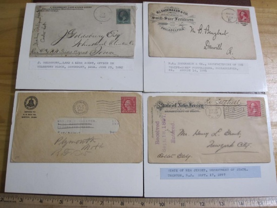 Four Envelopes: J Goldsbury Land & Loan Agent Davenport Iowa 1882, ML Shoemaker & Co Phila PA 1891,