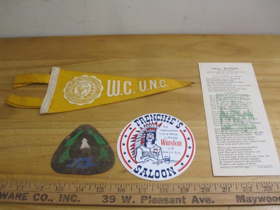 Lot includes Vintage Leather Patch, Frenchie's Saloon sticker, Vintage Woman's College of the