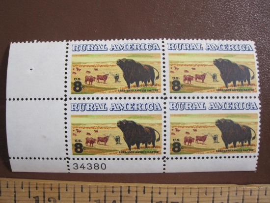 Block of 4 1973 Rural America 8 cent US postage stamps, #1504