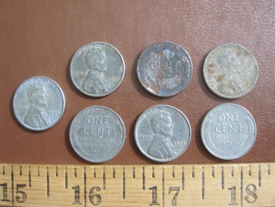 Lot of 7 1943 "steel" pennies. See photos for condition.