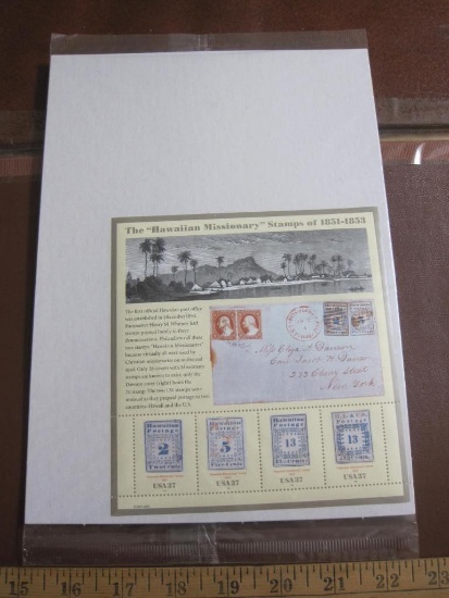 Full 2002 The "Hawaiian Missionary" Stamps of 1851-53 Souvenir pane, inlcudes 4 37 cent US postage