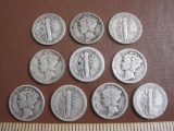 Ten Silver Mercury Dimes, 1936 and prior - see photos for details, 24.1g