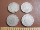Four V Nickels: 1908, 1909 (2) and 1912