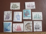 Lot of 10 cancelled Polish Ship-Themed Postage Stamps